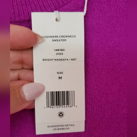Tory Burch Cashmere Crewneck Sweater Bright Magenta size medium - Picture 3 of 10